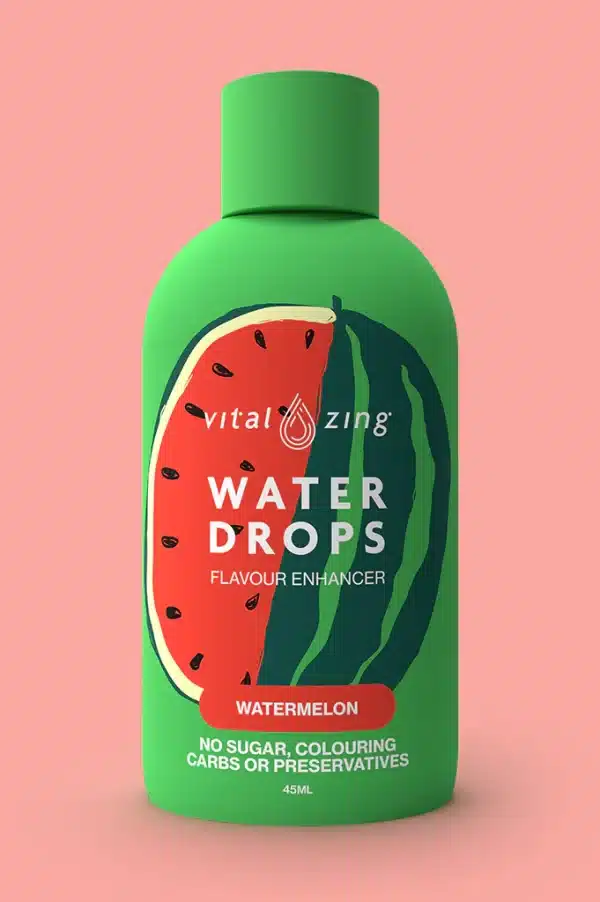 front bottle display of watermelon flavour Vital Zing Watermelon water drops